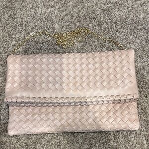 Urban Expressions Blush Woven Clutch with Gold Chain